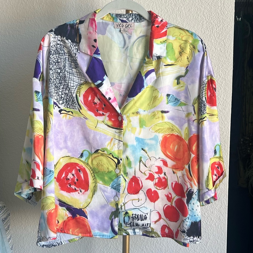 VRG GRL | Oversized Satin Short Sleeve Button Down Too